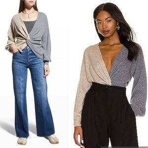 Cinq A Sept 100% Cashmere Brown Gray Colorblock Esme Twist Sweater